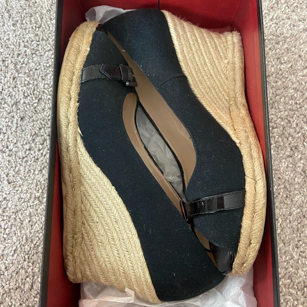 Slightly worn black/woven Talbots wedges